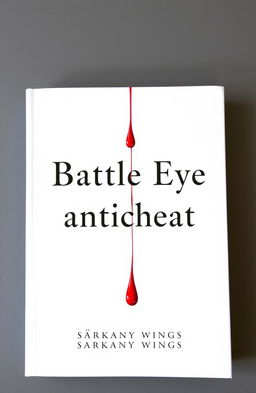 A minimalist horror book cover with a white background featuring red drops of blood elegantly running down