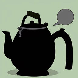 Produce a Disney animation style scene of a talking stovepot. The pot has a speech bubble expressing 'you are black' towards a polished black kettle.