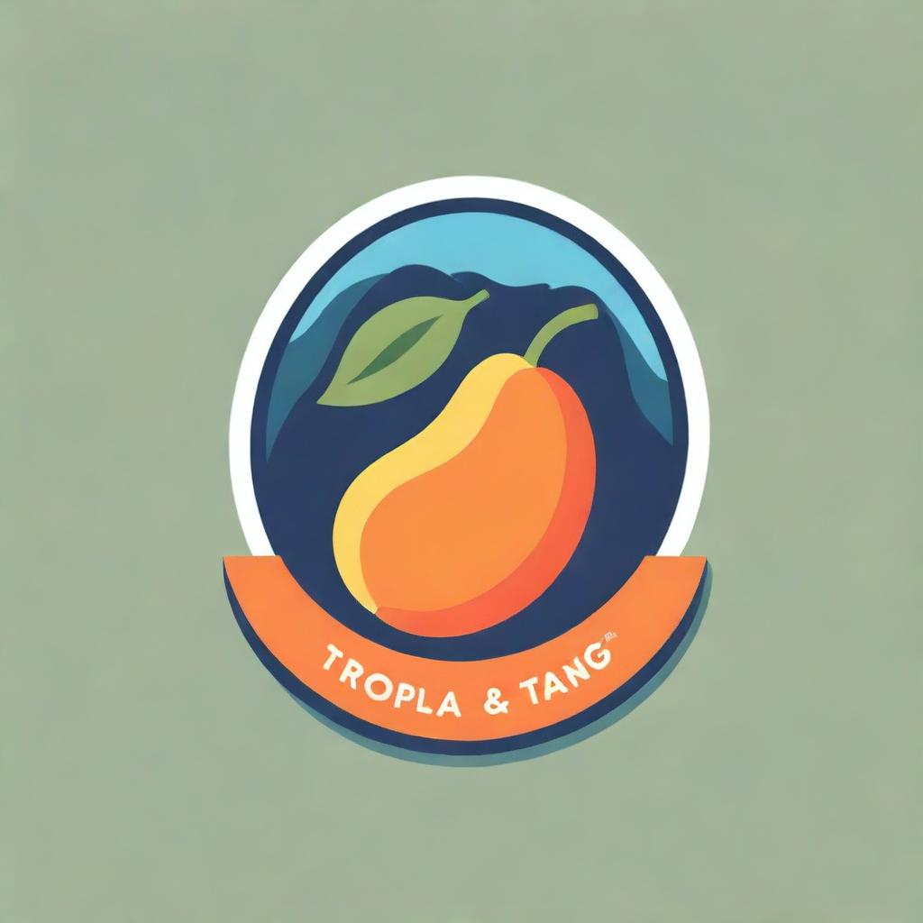 Logo for a brand named 'Tropical Tang', prominently featuring papayas and bananas encapsulated in a tropical ambiance