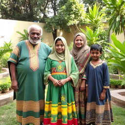 A beautiful Ethiopian family gathering in an outdoor green garden compound