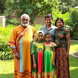 A beautiful Ethiopian family gathering in an outdoor green garden compound