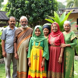 A beautiful Ethiopian family gathering in an outdoor green garden compound