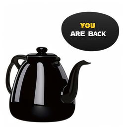 Produce a Disney animation style scene of a talking stovepot. The pot has a speech bubble expressing 'you are black' towards a polished black kettle.