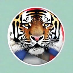 Generate a hyperrealistic image of a tiger with a circular Philippine-flag themed frame for profile picture