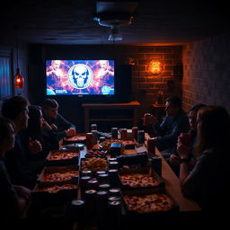 A sacred Friday night ritual unfolds in a dimly lit basement, where friends gather for pizza, soda, and an intense gaming marathon