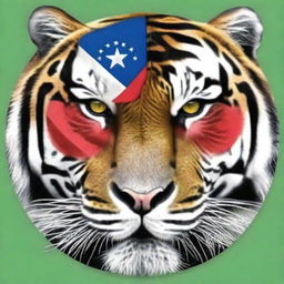 Generate a hyperrealistic image of a tiger with a circular Philippine-flag themed frame for profile picture