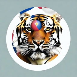 Generate a hyperrealistic image of a tiger with a circular Philippine-flag themed frame for profile picture