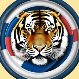 Generate a hyperrealistic image of a tiger with a circular Philippine-flag themed frame for profile picture