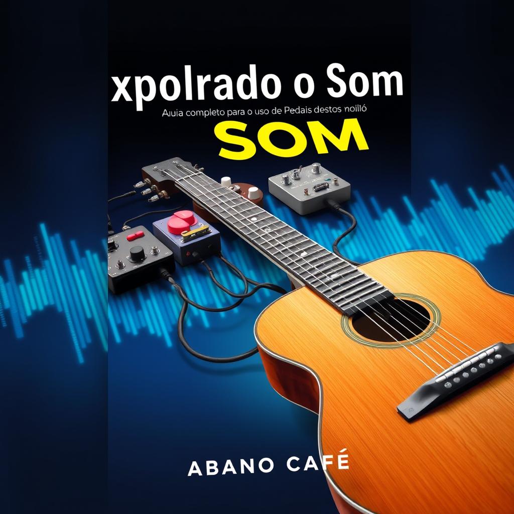 book cover design about the use of effects pedals on the acoustic guitar, titled "Explorando o Som - Guia Completo para o Uso de Pedais de Efeitos no Violão"