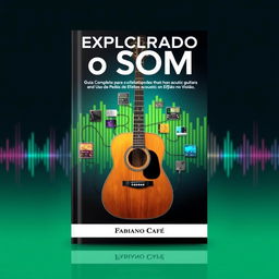 book cover design about the use of effects pedals on the acoustic guitar, titled "Explorando o Som - Guia Completo para o Uso de Pedais de Efeitos no Violão"