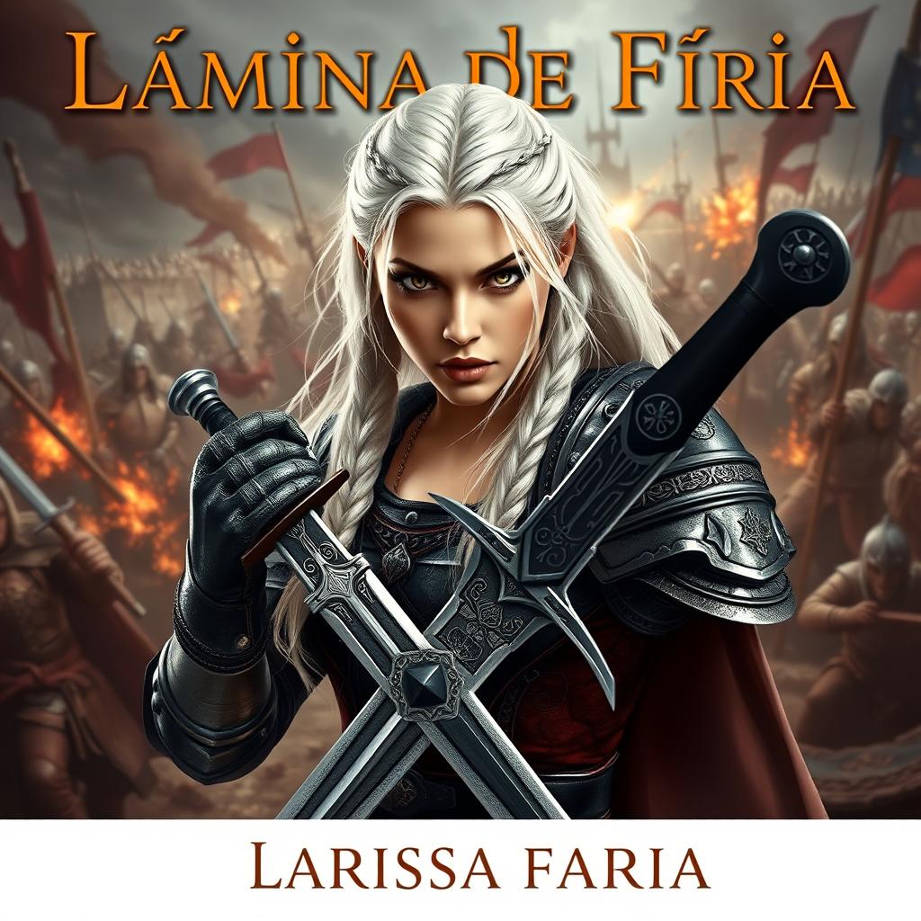 Book cover for "Lâmina de Fúria" by Larissa Faria