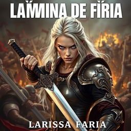 Book cover for "Lâmina de Fúria" by Larissa Faria