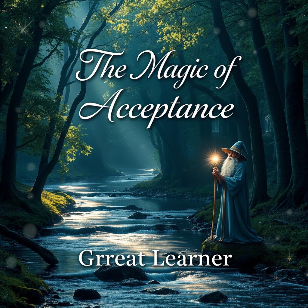 A captivating and serene book cover design for "The Magic of Acceptance" by Great Learner