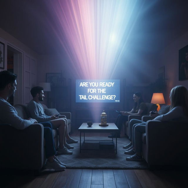 A scene capturing a light and relaxed atmosphere in a cozy living room where friends gather for an evening gaming session