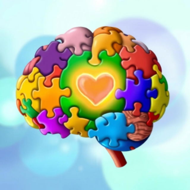 A symbolic representation of autism, featuring various puzzle pieces coming together to form a vibrant and colorful brain