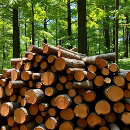 Pile of stacked logs in a forest setting