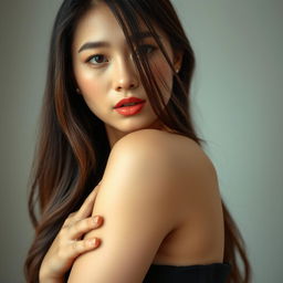 A sensual portrait of an attractive Asian woman with a focus on her alluring armpit