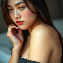 A sensual portrait of an attractive Asian woman with a focus on her alluring armpit