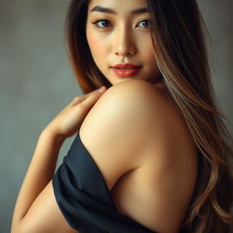 A sensual portrait of an attractive Asian woman with a focus on her alluring armpit