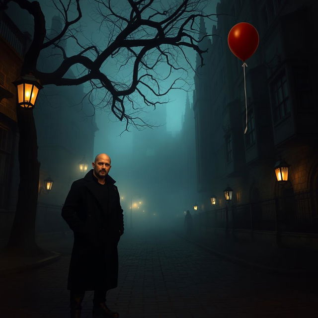 A dark, misty scene captures Oxford University at night, with grand Gothic buildings shrouded in fog