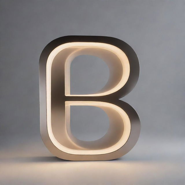 A highly sophisticated piece of technology, shaped like the letter 'B', named 'Bform'. The design is sleek and modern with metallic surfaces that glow with an ethereal light.