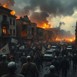 Intense depiction of a war-ravaged city