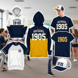 A stylish and trendy line of merchandise for School 1905, featuring hoodies, t-shirts, and caps