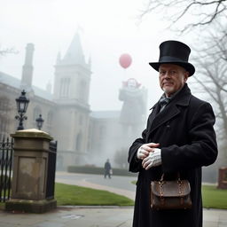 A bald tour guide with no facial hair, standing outside Oxford University