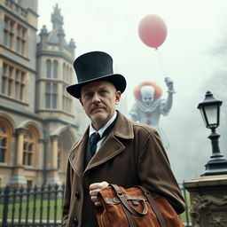 A bald tour guide with no facial hair, standing outside Oxford University