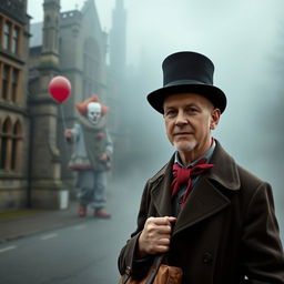 A bald tour guide with no facial hair, standing outside Oxford University