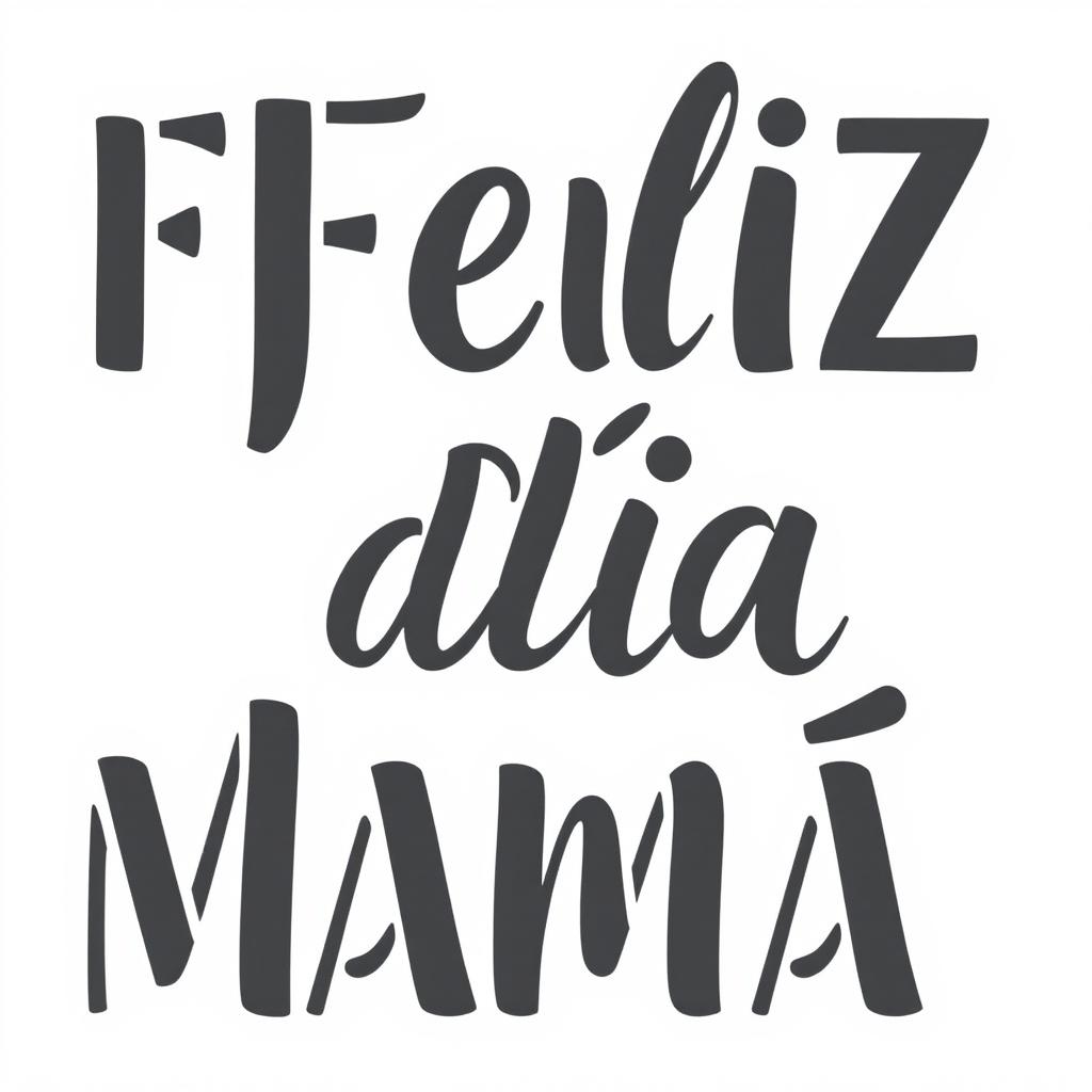 A stencil template with a pure white background and bold black letters that say "Feliz Día Mamá"