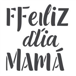 A stencil template with a pure white background and bold black letters that say "Feliz Día Mamá"