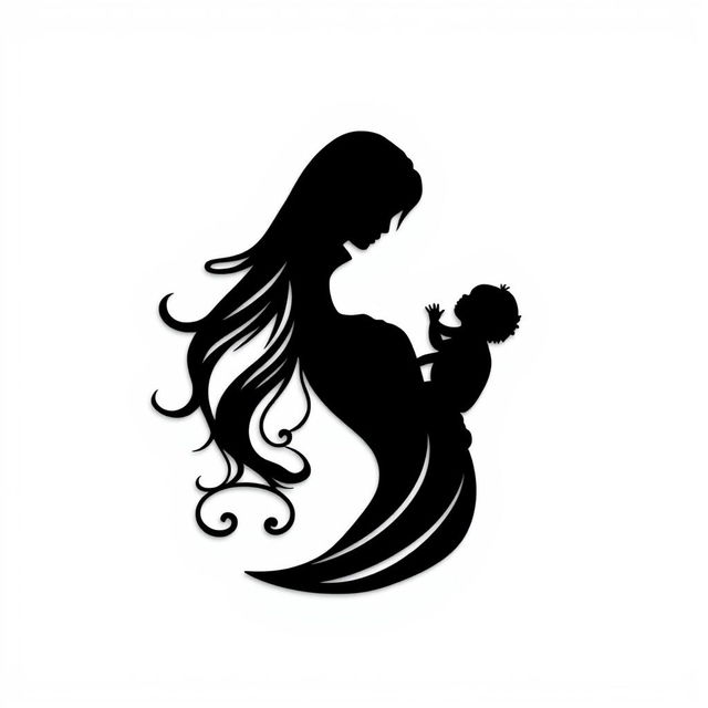 Silhouette design for laser cutting featuring a mother holding her child