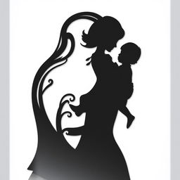 Silhouette design for laser cutting featuring a mother holding her child