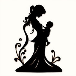 Silhouette design for laser cutting featuring a mother holding her child