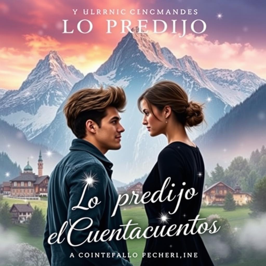 A contemporary romance book cover with a youthful touch, set in the enchanting landscapes of Switzerland, titled 'Lo Predijo el Cuentacuentos'