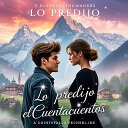 A contemporary romance book cover with a youthful touch, set in the enchanting landscapes of Switzerland, titled 'Lo Predijo el Cuentacuentos'