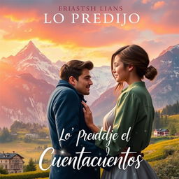 A contemporary romance book cover with a youthful touch, set in the enchanting landscapes of Switzerland, titled 'Lo Predijo el Cuentacuentos'