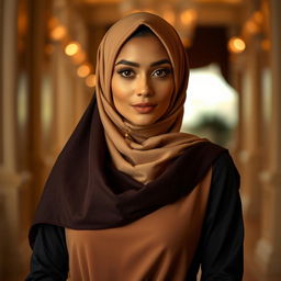 A beautiful woman wearing a hijab, with an emphasis on her elegance and confidence