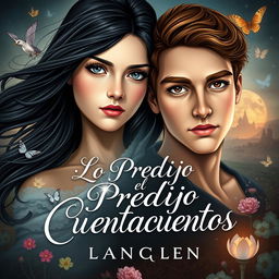 A romantic book cover with a fairytale yet contemporary style, titled 'Lo Predijo el Cuentacuentos'