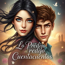 A romantic book cover with a fairytale yet contemporary style, titled 'Lo Predijo el Cuentacuentos'