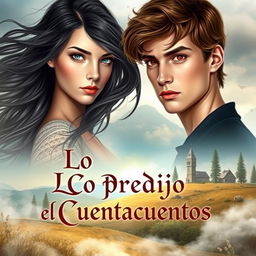 A realistic romantic book cover with a fairytale yet contemporary style, titled 'Lo Predijo el Cuentacuentos'