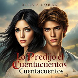 A realistic romantic book cover with a fairytale yet contemporary style, titled 'Lo Predijo el Cuentacuentos'