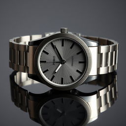 A sleek and contemporary watch design featuring a brushed steel casing with a seamless finish