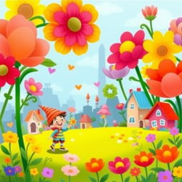 A vibrant and whimsical scene from the beloved children's story "Neznaika in the Flower City