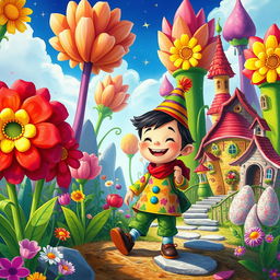 A vibrant and whimsical scene from the beloved children's story "Neznaika in the Flower City