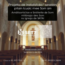 A visually appealing poster for a project titled "Projeto de Instalação do Sistema de Som para a Igreja do IATAI"