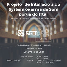 A visually appealing poster for a project titled "Projeto de Instalação do Sistema de Som para a Igreja do IATAI"