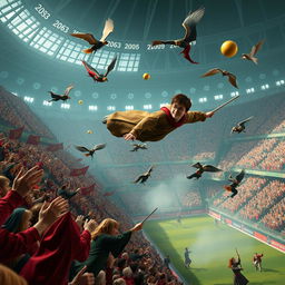 An exhilarating scene from a Quidditch match in the world of Harry Potter