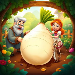 A Disney-style animation scene featuring the classic Russian folktale of 'The Giant Turnip'